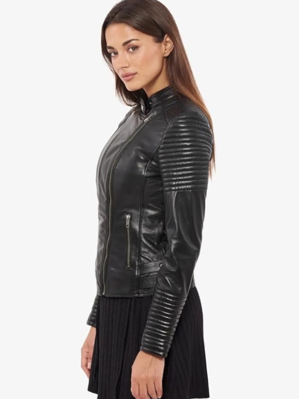 Fahsyee Black Moto Faux Leather Jacket Women’s SZ M Ribbed Biker Goth Minimalist